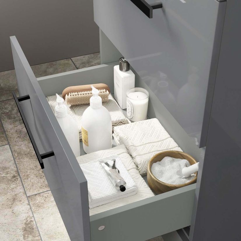 Avon Stone Grey Vanity Drawer with Marble Top & Oval Counter Top Basin 600mm - Black Accents