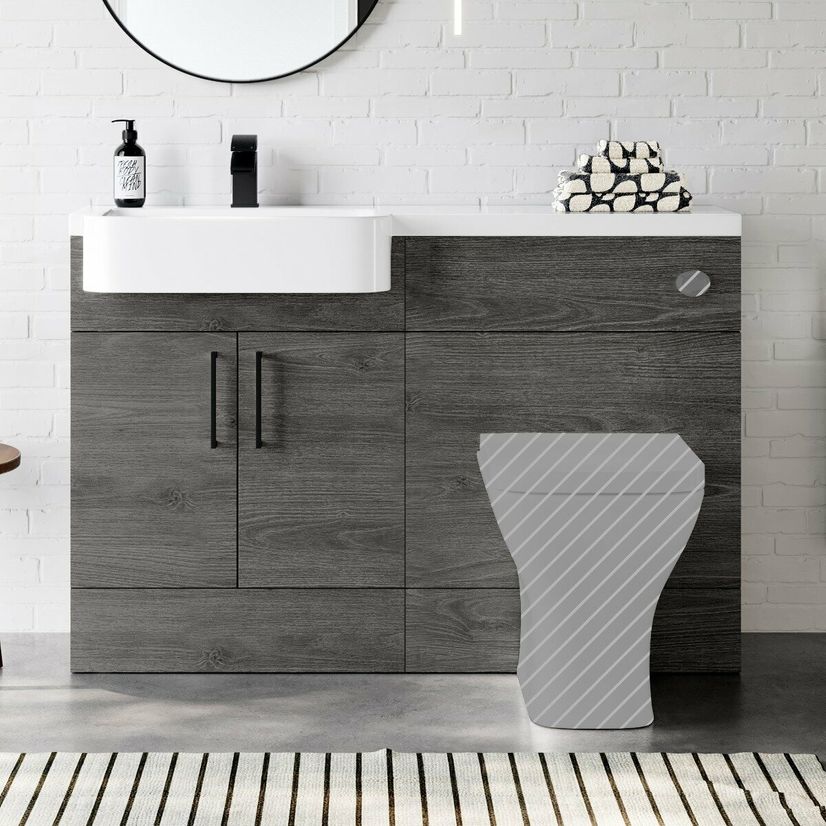 Harper Charcoal Elm Basin Vanity and Back To Wall Toilet Unit 1200mm - Black Accents - Left Handed