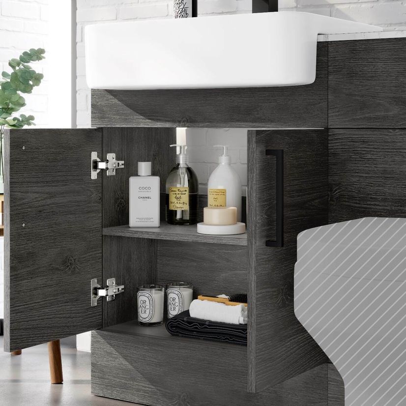 Harper Charcoal Elm Basin Vanity with Marble Top & Back To Wall Unit 1200mm - Black Accents
