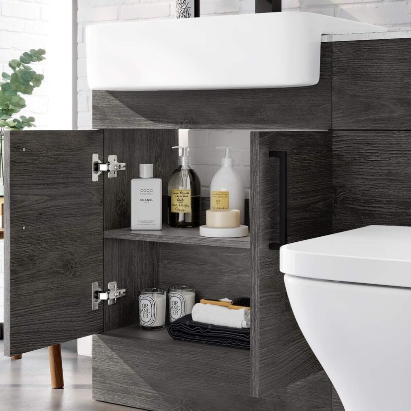 Harper Charcoal Elm Combination Vanity Basin with Marble Top & Atlanta Toilet 1200mm - Black Accents