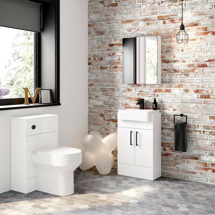 Harper Gloss White Vanity with Semi Recessed Basin 500mm - Black Accents
