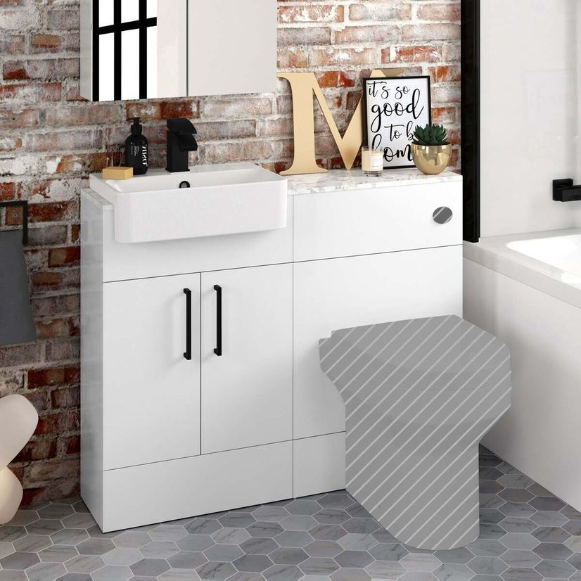 Harper Gloss White Basin Vanity With Marble Top and Back To Wall Toilet Unit 1000mm - Black Accents