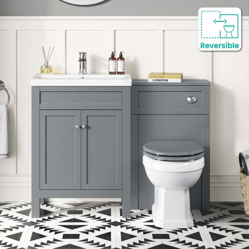Bermuda Dove Grey Combination Vanity Basin and Hudson Toilet with Wooden Seat 1100mm