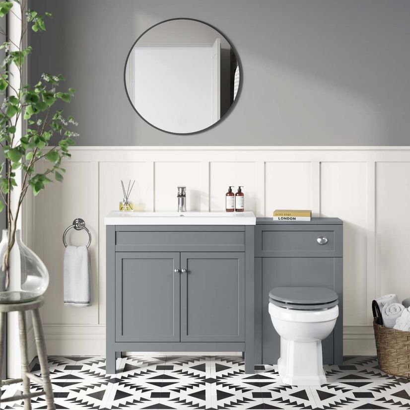 Bermuda Dove Grey Combination Vanity Basin and Hudson Toilet with Wooden Seat 1300mm