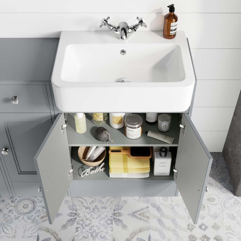 Monaco Dove Grey Combination Vanity Basin and Hudson Toilet with Wooden Seat 1500mm