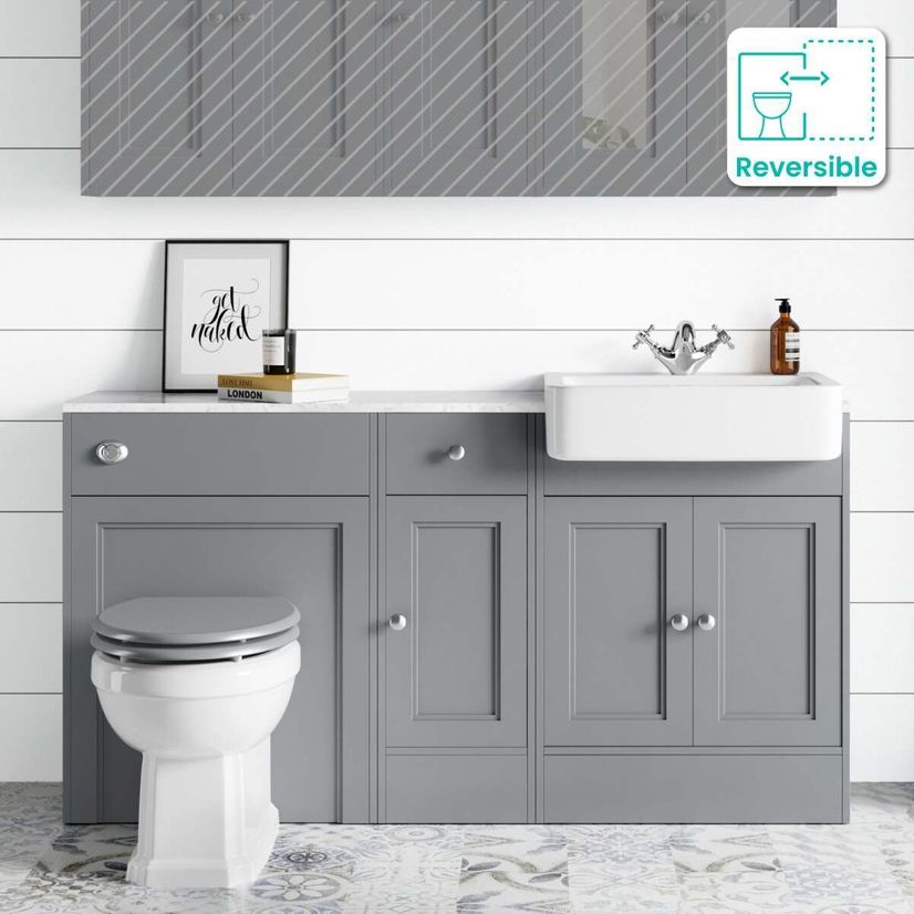 Monaco Dove Grey Combination Vanity Basin with Marble Top and Hudson Toilet with Wooden Seat 1500mm