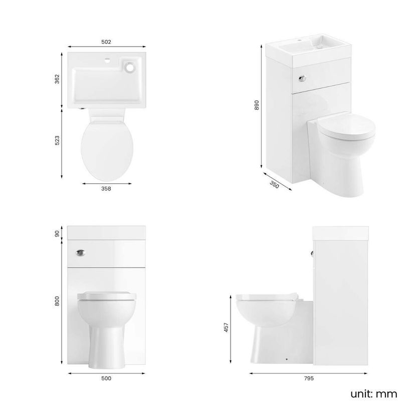 Ohio Gloss White 2-In-1 Combined Wash Basin & Austin Toilet 500mm