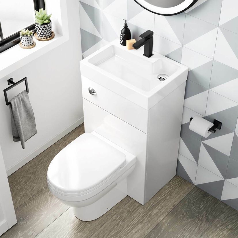 Ohio Gloss White 2-In-1 Combined Wash Basin & Seattle Toilet 500mm