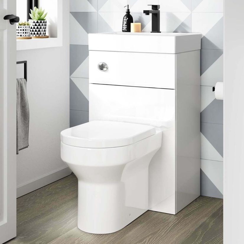 Ohio Gloss White 2-In-1 Combined Wash Basin & Denver Toilet 500mm