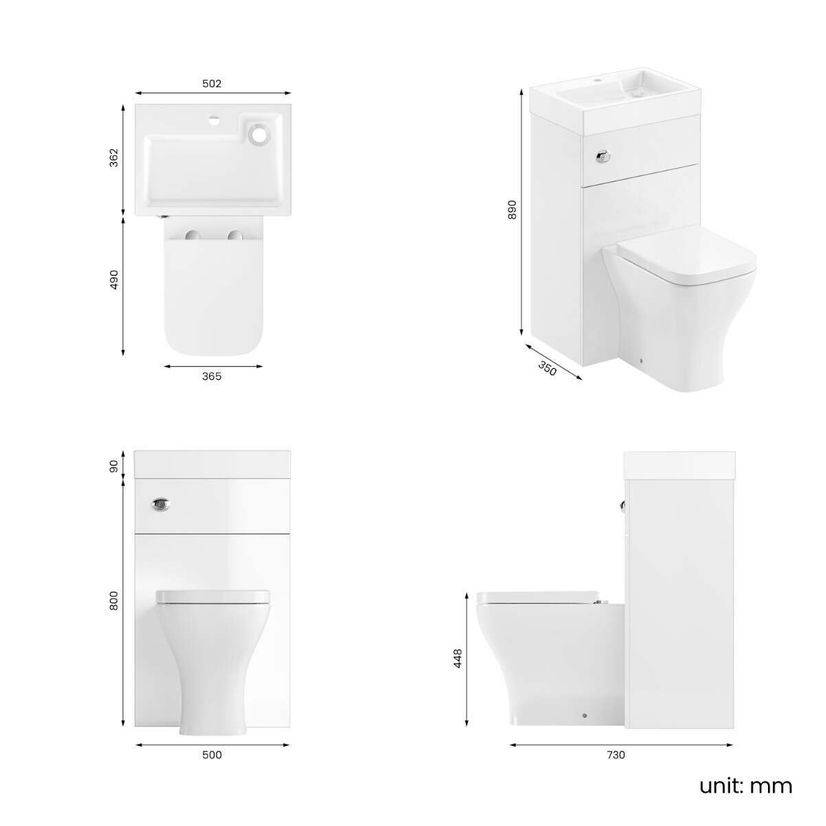 Ohio Gloss White 2-In-1 Combined Wash Basin & Atlanta Toilet 500mm