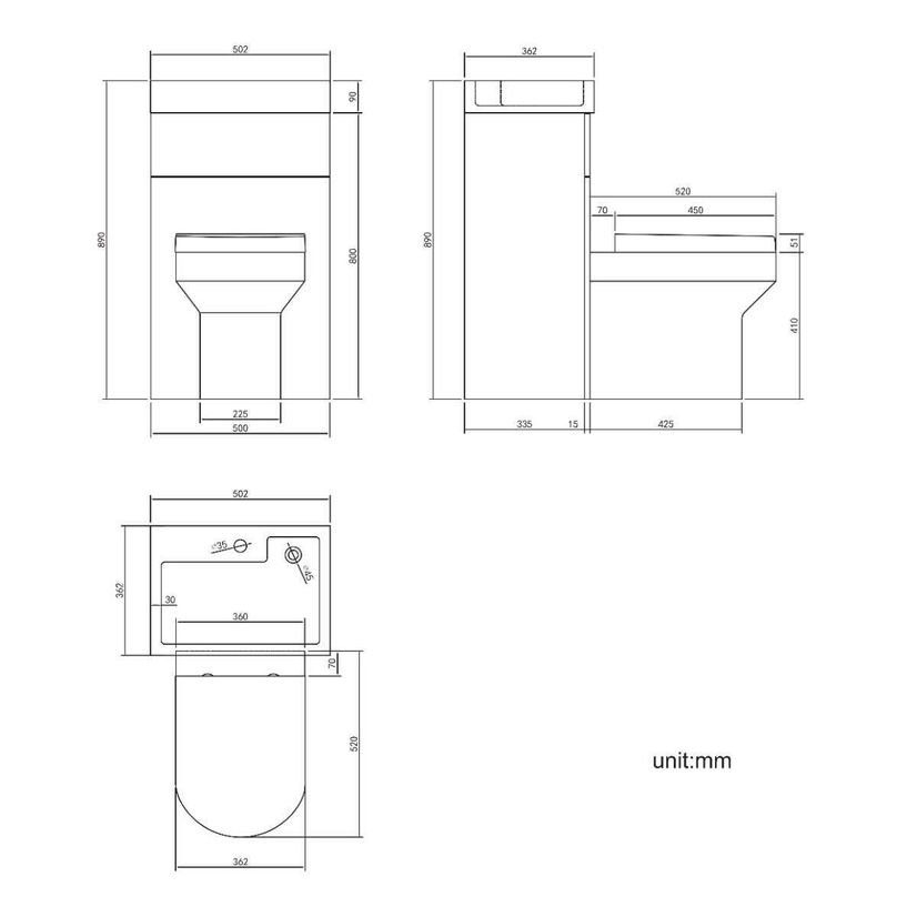 Ohio Stone Grey 2-In-1 Combined Wash Basin & Denver Toilet 500mm