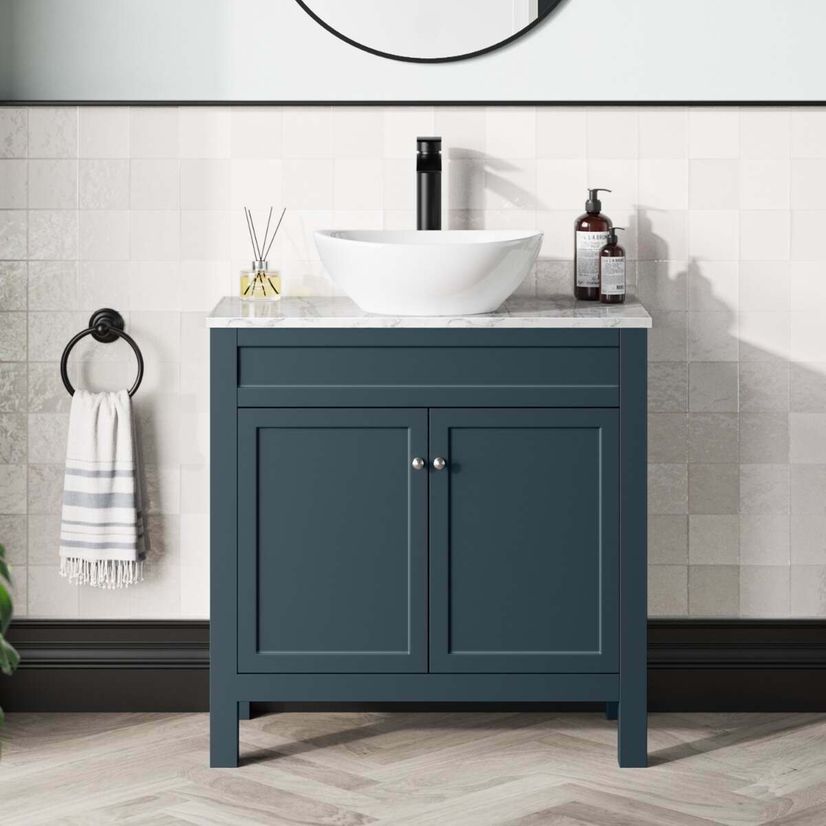 Bermuda Inky Blue Vanity with Marble Top & Oval Counter Top Basin 800mm