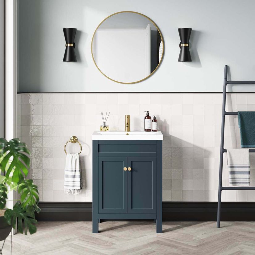 Bermuda Inky Blue Basin Vanity 600mm - Brushed Brass Accents