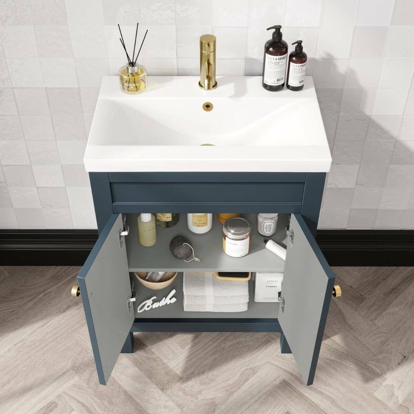 Bermuda Inky Blue Basin Vanity 600mm - Brushed Brass Accents