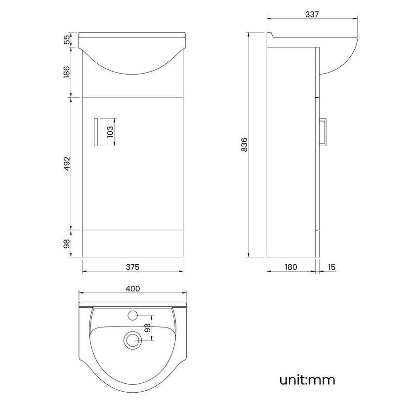 Quartz Stone Grey Cloakroom Vanity with Semi Recessed Basin 400mm and Toilet Set