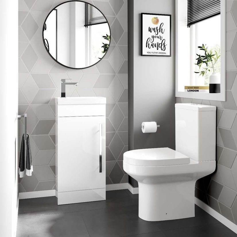 Avon Gloss White Cloakroom Floor Standing Basin Vanity 400mm and Toilet Set