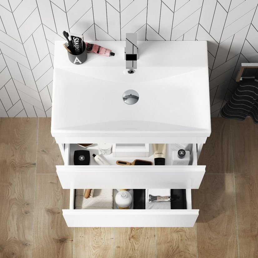 Trent Gloss White Basin Drawer Vanity 600mm and Toilet Set