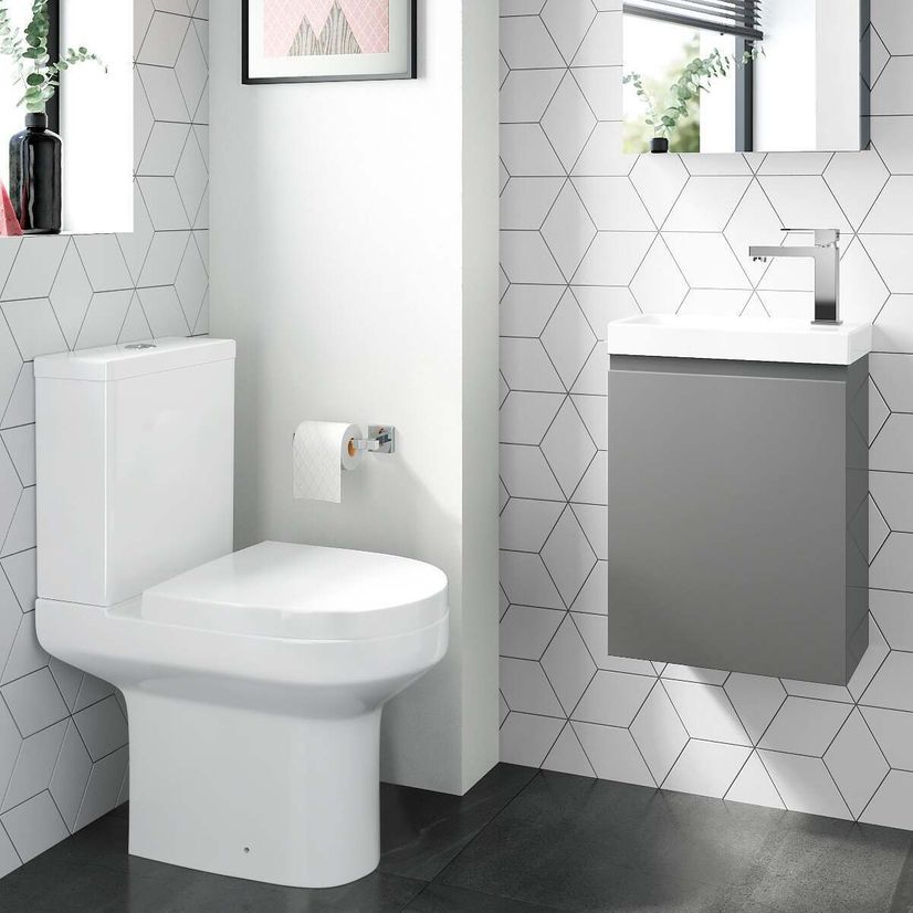 Trent Stone Grey Cloakroom Wall Hung Basin Vanity 400mm and Toilet Set