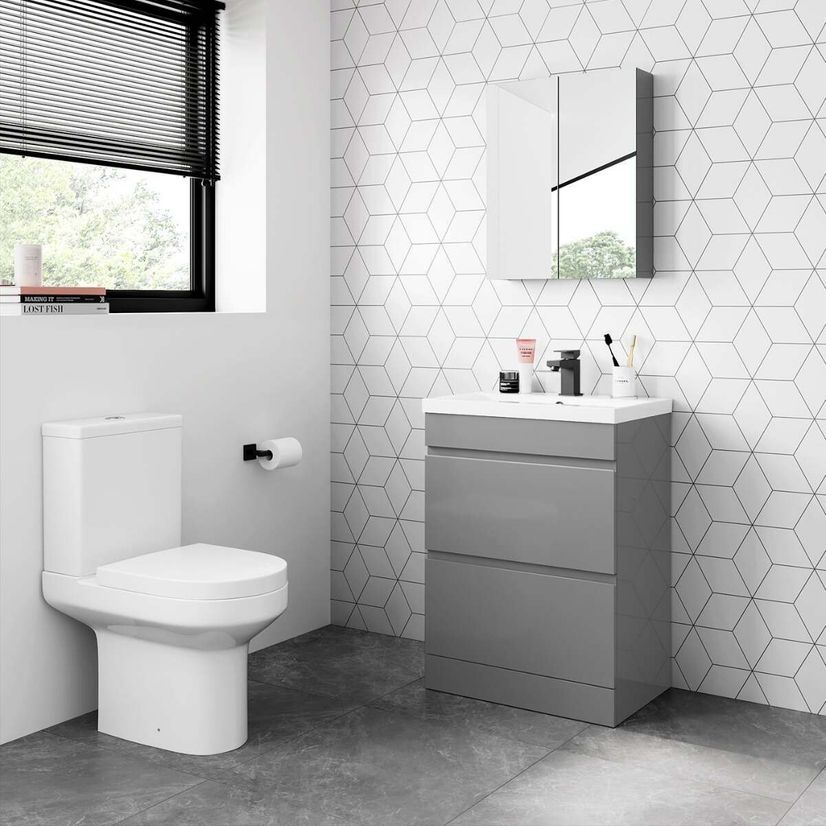 Trent Stone Grey Basin Drawer Vanity 600mm and Toilet Set