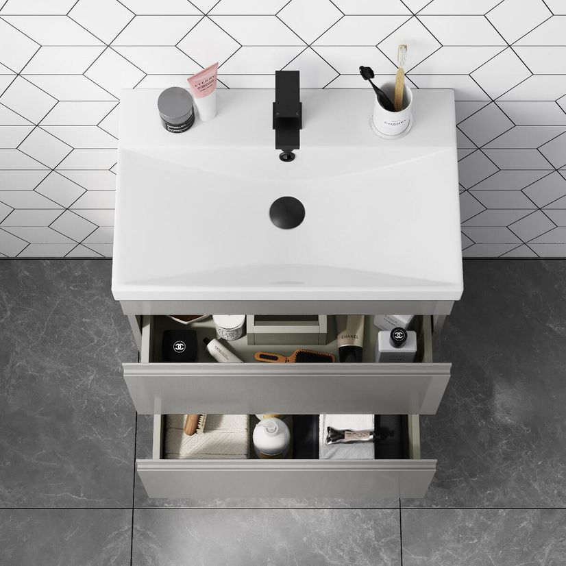 Trent Stone Grey Basin Drawer Vanity 600mm and Toilet Set