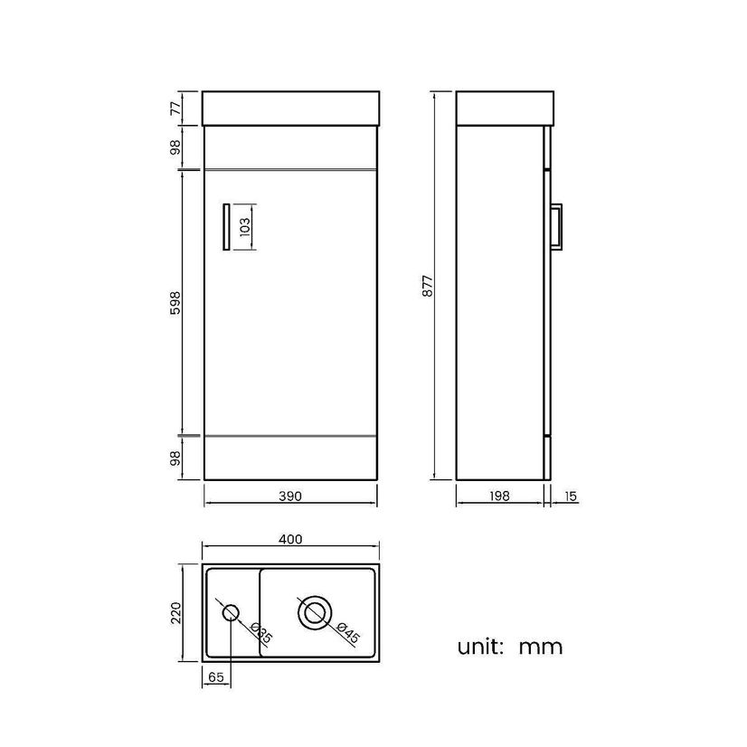 Quartz Gloss White Cloakroom Floor Standing Basin Vanity 400mm and Round Toilet Set