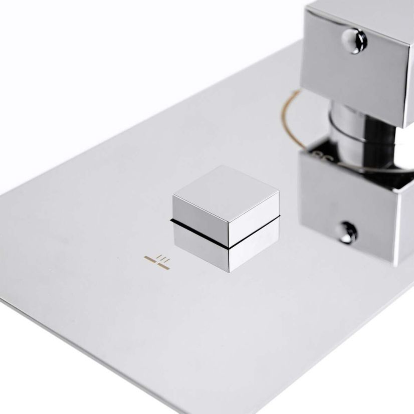 Chrome Square Thermostatic Push-Button Shower Valve - 1 Outlet